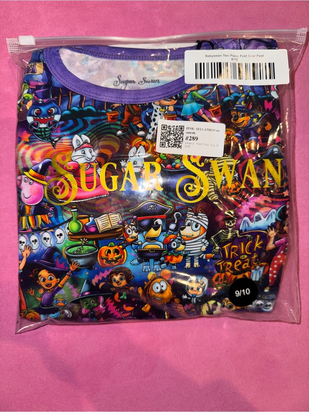 Sugar Swan Bamboo Babyween Halloween 2 Piece Pajama Set Fold Over Feet 9/10 NIP
